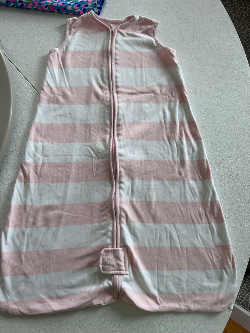 6-12 months Burt's Bees Baby Pink & White Striped Sleeveless Sleep Sack